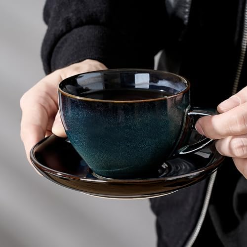 Stackable Cappuccino Cup Set of 4 [8oz] Activated Glazed Ceramic Coffee Cup - Image 6