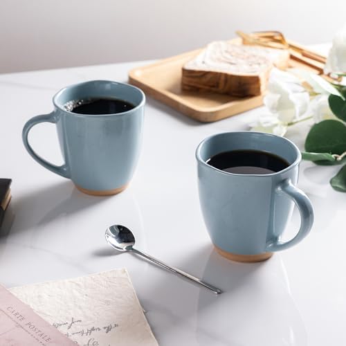 AmorArc 12oz Ceramic Coffee Mugs set of 6, Stylish Coffee Mugs with Rustic Terracotta Underside for Latte/Cappuccino/Milk/Cocoa, Dishwasher&Microwave Safe, Stone Blue - Image 5