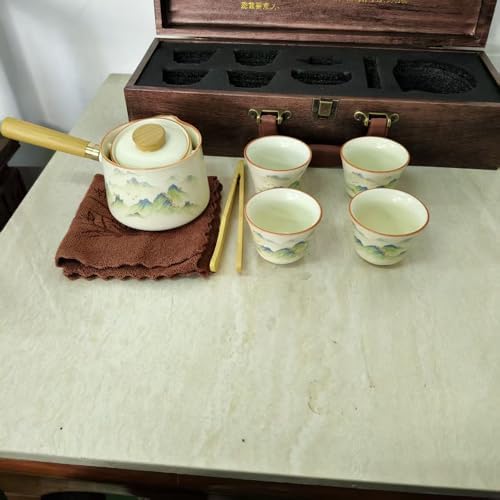 Chinese Kung Fu Tea Set, Semi-Automatic for Lazy Users, Exquisite Gifts Set, Perfect for Christmas, Father's Day, Mother's Day, and Birthday Gifts. (Green-Mountain) - Image 3