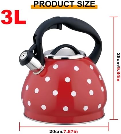 Tea Kettle Stovetop, Whistling Teapot 304 Stainless Steel 3.2 Quart Teakettle, Polka Dot Teapots for Stove Top, Whistle Tea Pot with Cool Touch Ergonomic Handle (Red, 3.2 Quarts) - Image 7