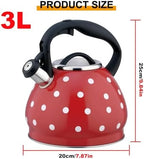 Tea Kettle Stovetop, Whistling Teapot 304 Stainless Steel 3.2 Quart Teakettle, Polka Dot Teapots for Stove Top, Whistle Tea Pot with Cool Touch Ergonomic Handle (Red, 3.2 Quarts) - Image 7