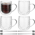 4 Pcs Double Walled Glass Coffee Mug Set, 12 oz Insulated Clear Cups with Handle, Spiral Pattern Design Glassware, includes 4 Stainless Steel Spoons, for Latte, Cappuccino, Tea, Hot and Cold Drinks by Unknown