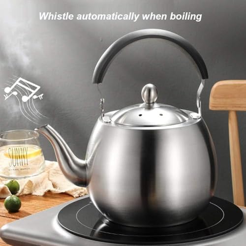 304 Stainless Steel Whistling Tea Kettle with Ergonomic Bakelite Handle Tea Pot Suitable for All Stovetop Kettle Teapot Silver - Image 4