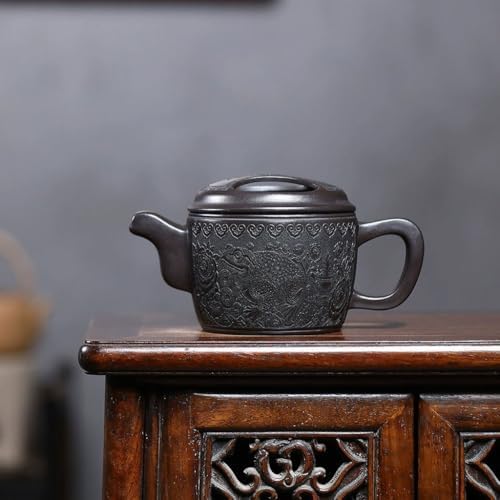 Tea Kettle Retro Hand-engraved Black Clay Ceramic Teapot Chinese Tea Ceremony Tea Set Ceramic Tea Infuser - Image 3
