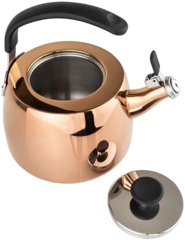 Viking 2.6 Qt Stainless Steel Whistling Stovetop Tea Kettle, Rose Gold - Image 5
