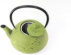 Japanese Antique 24 fl oz Green Ginkgo Leaf Cast Iron Teapot Tetsubin with Infuser - Image 3
