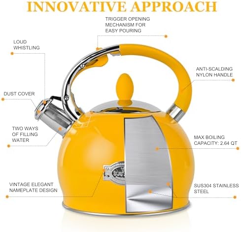 SUSTEAS Whistling Tea Kettle, 2.7QT Food-Grade Steel Teapot, YELLOW - Image 2