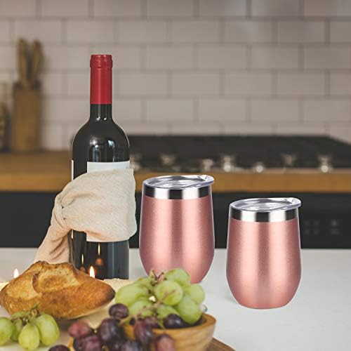 Lifecapido 4 Pack 12Oz Stainless Steel Stemless Wine Glasses, Insulated Wine Tumbler, Stainless Steel Wine Tumbler Cups with Lids and Straws for Coffee, Cocktails, Wine, Champaign, Rose Gold… - Image 2