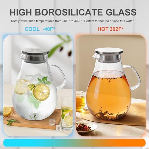 Glass Pitcher with Lid, 1 Gallon / 128oz Glass Water Jug for Hot and Cold Drinks, Iced Tea, Juice, and Beverage Carafe - Image 5