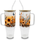 Sip-Sip Hooray! Wildflower 40oz Glass Tumbler with Handle, Lid and Straw, Floral Iced Coffee Cup for Women, Flower Lover Gift, Large Botanical Drinkware by Sip-SipHooray