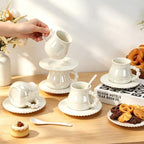 8oz Cappuccino Cups with Saucers and Spoons, Tea Cups Set of 4 - Image 7