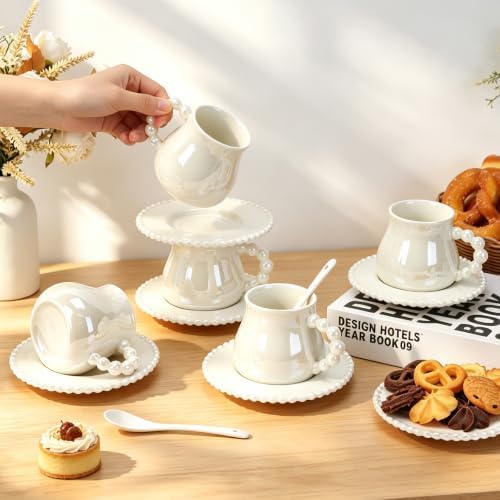 8oz Cappuccino Cups with Saucers and Spoons, Tea Cups Set of 6 - Image 7