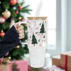 Christmas Sketch Doodle 40oz Glass Tumbler with Lid and Straw - Image 3