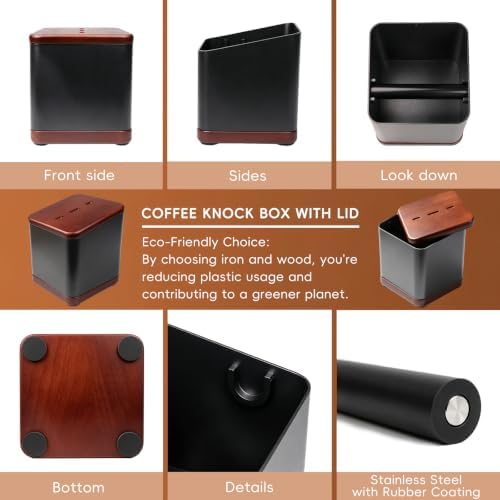 Wooden Espresso Coffee Knock Box with Lid Stainless Steel - Image 4