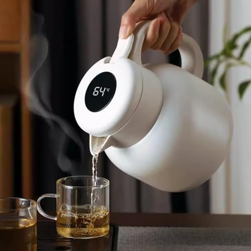 Household Thermal Teapot for Keeping Hot,Thermal Coffee Carafe Double Wall Stainless Steel Vacuum Flask with Detachable Tea Strainer, Tea Infuser(White,1.5L) - Image 2