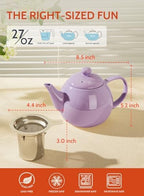 Sweese Teapots for Tea, 27 oz Porcelain Tea pot with Removable Stainless Steel Infuser, Tea Pots for Loose Tea - Purple - Image 3