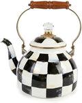 Checkered Tea Kettle for Checkered Kitchen Decor - Black and White Tea Kettle for Stovetop - Stylish Enamel Teapot with Wooden Handle - Vintage Classic Teapot with Elegant Lid & Knob- 2.5 Quart by Unknown
