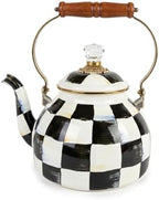 Checkered Tea Kettle for Checkered Kitchen Decor - Black and White Tea Kettle for Stovetop - Stylish Enamel Teapot with Wooden Handle - Vintage Classic Teapot with Elegant Lid & Knob- 2.5 Quart by Unknown
