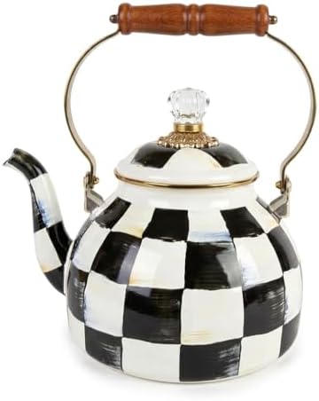 Checkered Tea Kettle for Checkered Kitchen Decor - Black and White Tea Kettle for Stovetop - Stylish Enamel Teapot with Wooden Handle - Vintage Classic Teapot with Elegant Lid & Knob- 2.5 Quart by Unknown