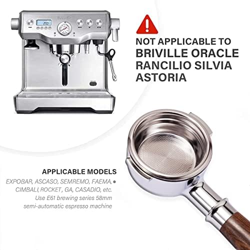 Bottomless Portafilter 58mm Compatible with E61 Group, Rancilio/Expobar/Rocket Espresso Machines, 2 ears 58mm Portafilter, Filter Basket Included (Redwood) - Image 2