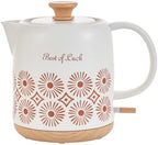 Ceramic Electric Kettle, 1L Vintage Floral Tea Kettle, 1000W Cordless Water Boiler with Auto Shut-Off & Boil-Dry Protection, BPA-Free, 360° Base, Gift for Tea and Coffee Lovers by LongSeed