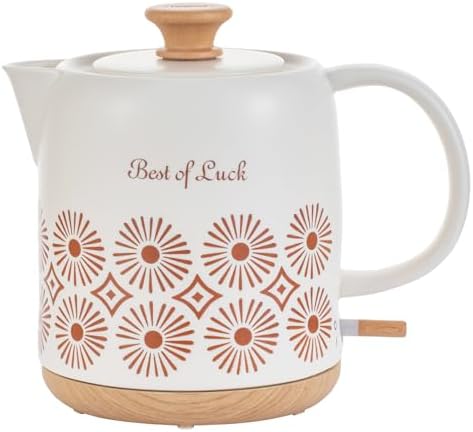 Ceramic Electric Kettle, 1L Vintage Floral Tea Kettle, 1000W Cordless Water Boiler with Auto Shut-Off & Boil-Dry Protection, BPA-Free, 360° Base, Gift for Tea and Coffee Lovers by LongSeed