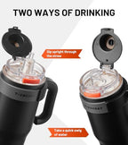 TKK 40 oz Insulated Tumblers with Handle and Straw, Stainless Steel Travel Mug with Ceramic Coating, Leak Proof Double Walled Iced Coffee Cup with Strainer for Hot & Cold Drinks, Black - Image 3