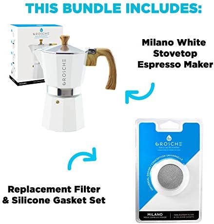 GROSCHE Milano Stovetop Espresso Maker Moka pot 3 espresso Cup - 5 oz, White and 3 Replacement Seals Gaskets Bundle Stove top coffee maker Moka Italian espresso coffee maker and replacement gaskets - Image 2