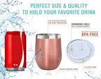 CHILLOUT LIFE 12 oz Stainless Steel Wine Tumblers 2 Pack & 1 Insulated Wine Bottle - Double Wall Vacuum Insulated Wine Glasses Cups with Lids and Straws Set Keeping Cold & Hot Gift Set - Rose Gold - Image 3