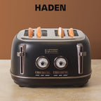 Haden Dorset 4 Slice Wide Slot Stainless Steel Bread Toaster, Black/Pewter - Image 6