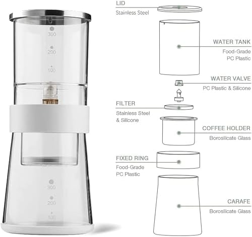 Ice Drip Coffee Maker, Cold Brew Drip Tower with Adjustable Dripper, 400ML Large Capacity and Serves 2-4 Cups Of Premium Cold Brew Coffee, Easy To Clean and Safe, for Home, Office and Travel - Image 2