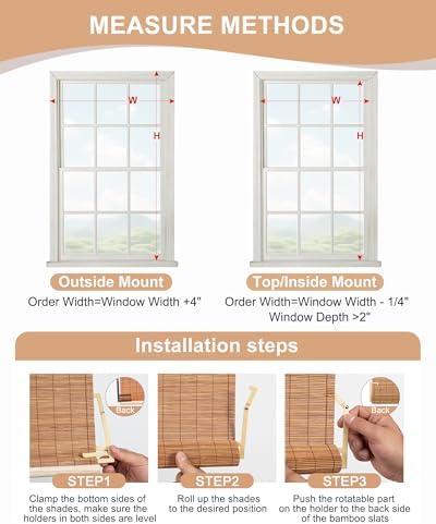 30" W x 72" H Cordless Bamboo Roller Shades for Interior, Camel - Image 3