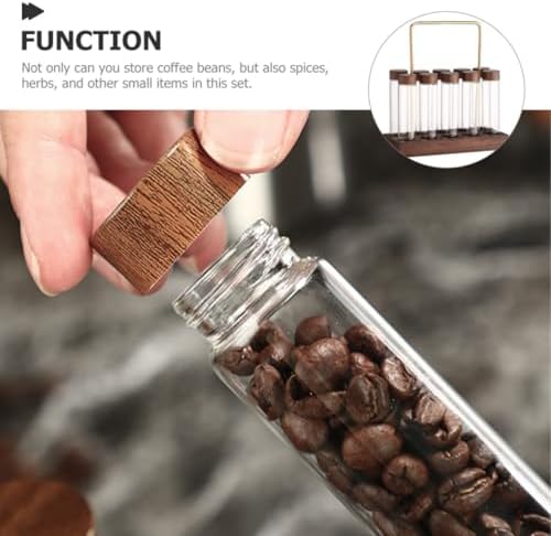 Glass Coffee Bean Container with Wood Stand, Threaded Lid, Single Tube - Image 3