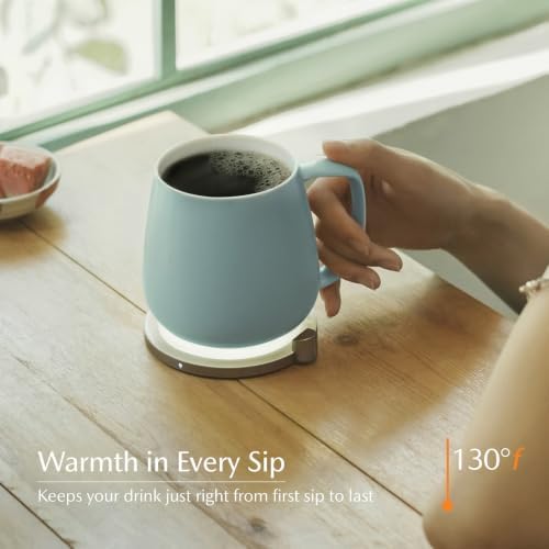 Ui+ Self-Heating Mug Set - Moonmist Blue | 18 fl oz / 532 mL Ceramic Coffee Mug Warmer, Infrared Temperature Control Heating Mug with OHOM Pad Max for Coffee & Tea - Image 4