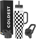 Coldest Tumbler with Handle and Straw, 100% Leak Proof Insulated Tumbler with Lid and Straw (3 Lids), Stainless Steel Tumblers for Women & Men, Cup Holder Friendly, 46 oz (Black Checkers) by Coldest