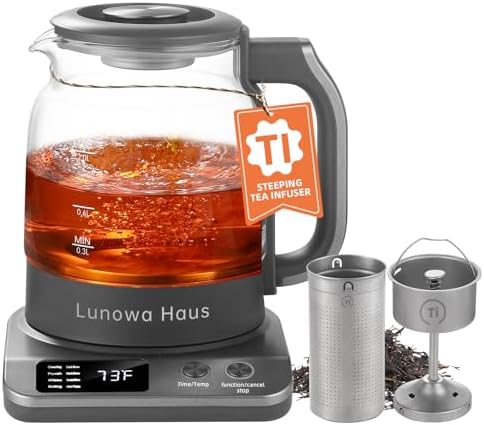 Pure Titanium Glass Healthy Electric Tea Maker & Kettle, Auto Shut Off, Steam Extraction, 11 Temp, 10 Concentration Levels, 2 Tea Infusers, 12H Auto Warm, 1.2L 600W, US Plug, BPA-Free, Easy to Clean by Unknown