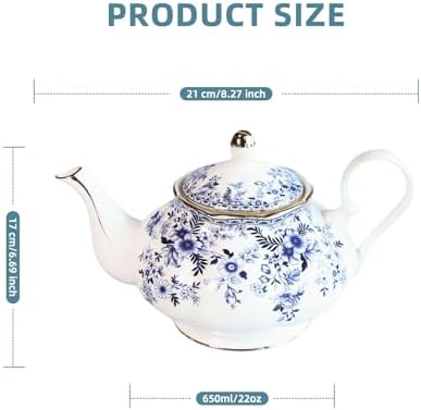 22oz Floral Ceramic Teapot (Suitable for 1 to 3 people) – Vintage Gold Rim Porcelain Tea Pot for Loose Leaf, Blooming Tea & Coffee, Elegant Teapot for Tea Party, Flower Design (China Flower) - Image 2
