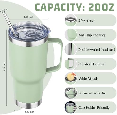 20 oz Tumbler with Handle Stainless Steel Insulated Coffee Mug Tumbler with Lid and Straw Double Wall Vacuum Insulated Coffee Mug Leak Proof Travel Mug Tumbler for Hot and Cold Drink (Green Tea,4pack) - Image 2