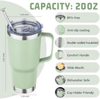 20 oz Tumbler with Handle Stainless Steel Insulated Coffee Mug Tumbler with Lid and Straw Double Wall Vacuum Insulated Coffee Mug Leak Proof Travel Mug Tumbler for Hot and Cold Drink (Green Tea,4pack) - Image 2