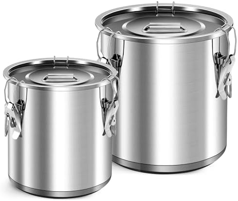 Suclain 2 Pack 8.7Gal & 12.7Gal 304 Stainless Steel Airtight Food Storage Containers with Locking Lids – Large Canisters for Flour, Rice, Cereal, Grain, Coffee Beans & Pet Food by Suclain