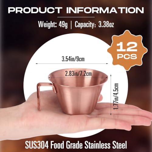 Honeydak 12 Pcs Stainless Steel Espresso Shot Cup 3.4 Oz/ 100 ml Espresso Measuring Cup with Spout and Handle Stainless Steel Coffee Shot Glasses Scale Metal Coffee Measuring Accessories(Rose Gold) - Image 2