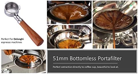 51mm Bottomless Portafilter Fits DeLonghi EC680 and EC685 Espresso Machine Stainless Steel Naked Portafilter Along with Double Shot Filter Basket Coffee Bottomless Handle-Wooden - Image 6