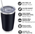 20oz insulted tumblers stainless steel cup Tumbler Bulk with push Lid, and metal straw powder coated coffee cup for cold and hot drinking (48, black) - Image 2