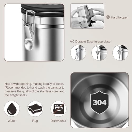 ShanSon Coffee Canister Airtight, Stainless Steel Bean Storage Container with Date Tracker & Scoop, Grounds Sugar Flour Tea Cereal Fits Kitchen Pantry, Ideal Gift for Coffee Lovers,12oz,Silver - Image 6