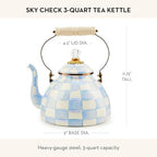MACKENZIE-CHILDS Tea Kettle, 3 Quarts, Light-Blue-and-White Sky Check - Image 4