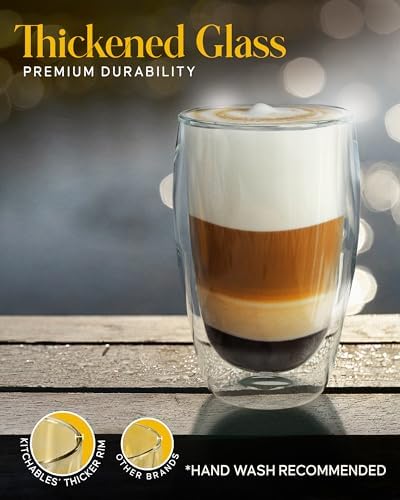 Kitchables Double Walled Glass Coffee Mugs Set of 2, 15oz Insulated Glass Coffee Mugs for Cappuccino, Latte, Tea, Espresso - Latte Cup - Tazas Para Cafe - Image 2