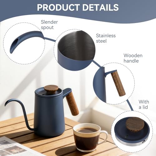 Gooseneck Pour Over Kettle, 600ml/20oz Coffee Kettle, 304 Stainless Steel Hand Drip Coffee Tea Pot with Long Narrow Spout for Home Brewing Coffee (Blue) - Image 5