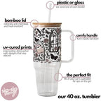 Sip-Sip Hooray! Dark Academia 40oz Glass Tumbler with Lid and Straw, Bookish Gothic Roses Books Gift for Book Lovers, Reader Iced Coffee Cup - Image 4