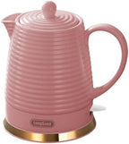 1.2L Ceramic Electric Kettle, 1000W Electric Tea Kettle with Textured Ribbed Design, Auto Shut-Off & Boil-Dry Protection, 360° Cordless Base, Bright Pink by LongSeed