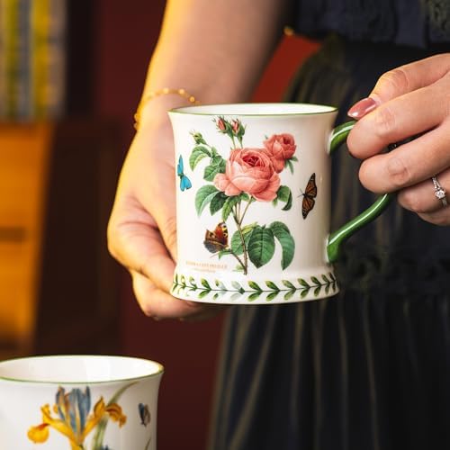 Pastoral Coffee Mug Set of 4-15.2 Oz Large Capacity Porcelain In-Glaze Cups for Tea, Latte, Cocoa - Dishwasher & Microwave Safe, Great Housewarming Gift-Pink Rose - Image 4